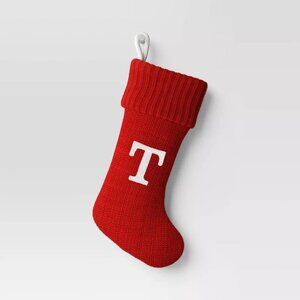 Target Wondershop Letter “T” Monogram 20" Red Knit Stocking New